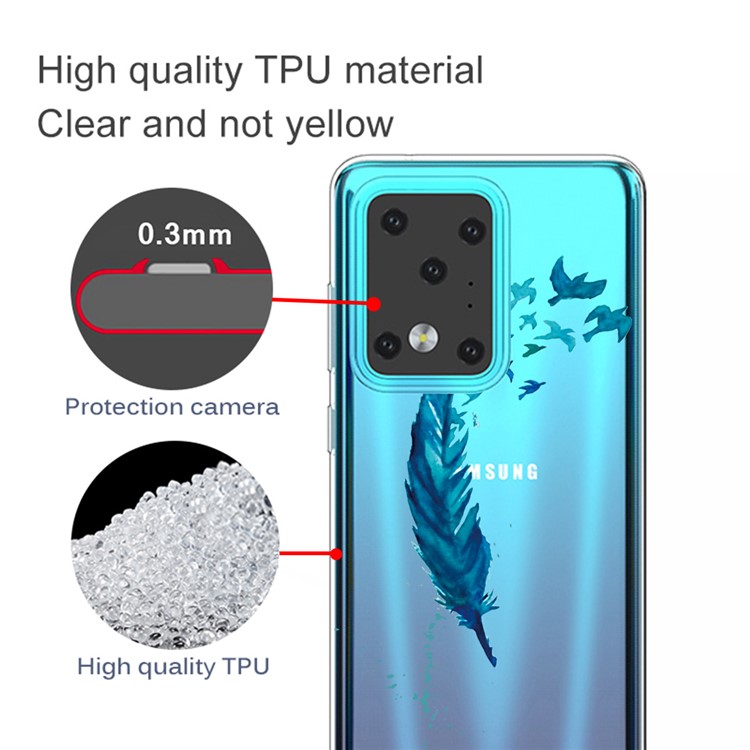 Pattern Printing IMD TPU Clear Phone Shell for Samsung Galaxy S20 Ultra - Feather-2