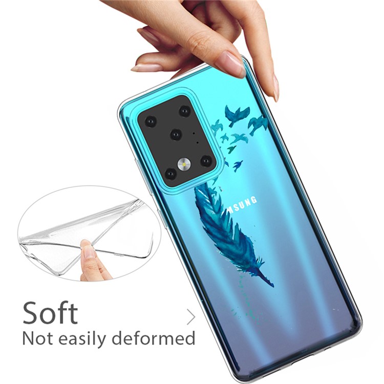 Pattern Printing IMD TPU Clear Phone Shell for Samsung Galaxy S20 Ultra - Feather-3
