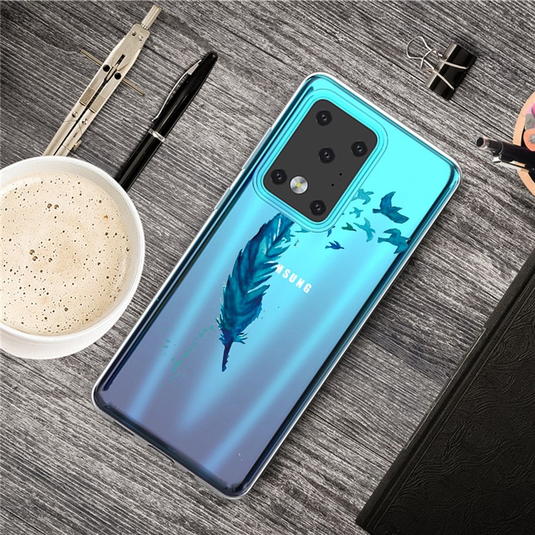 Pattern Printing IMD TPU Clear Phone Shell for Samsung Galaxy S20 Ultra - Feather-5