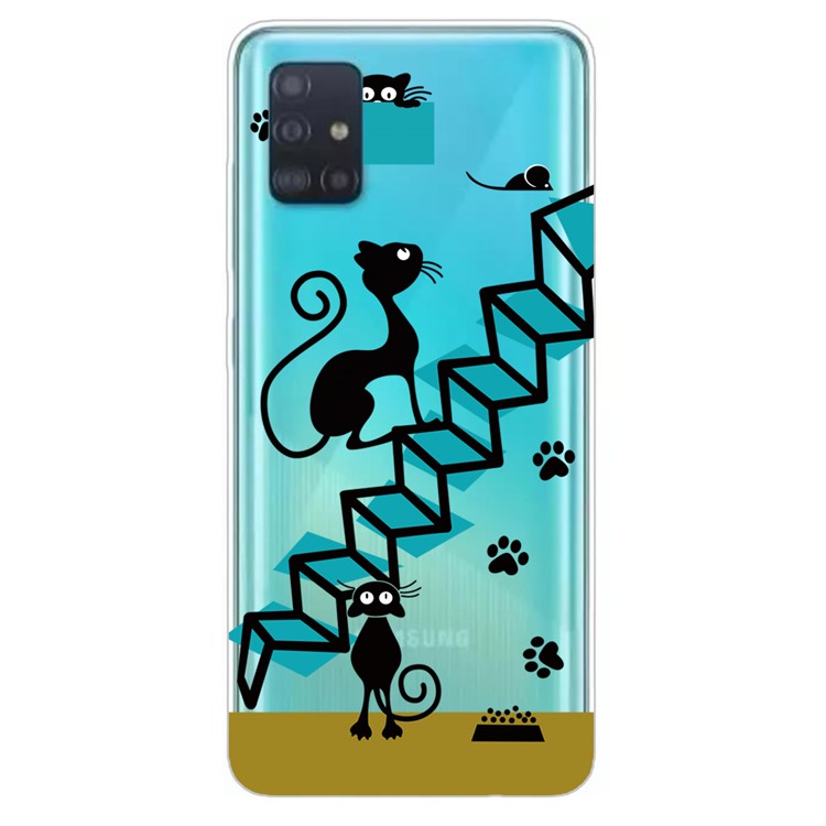 Pattern Printing IMD TPU Clear Phone Shell for Samsung Galaxy A51 - Black Cat-1