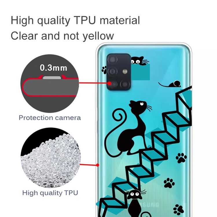 Pattern Printing IMD TPU Clear Phone Shell for Samsung Galaxy A51 - Black Cat-2