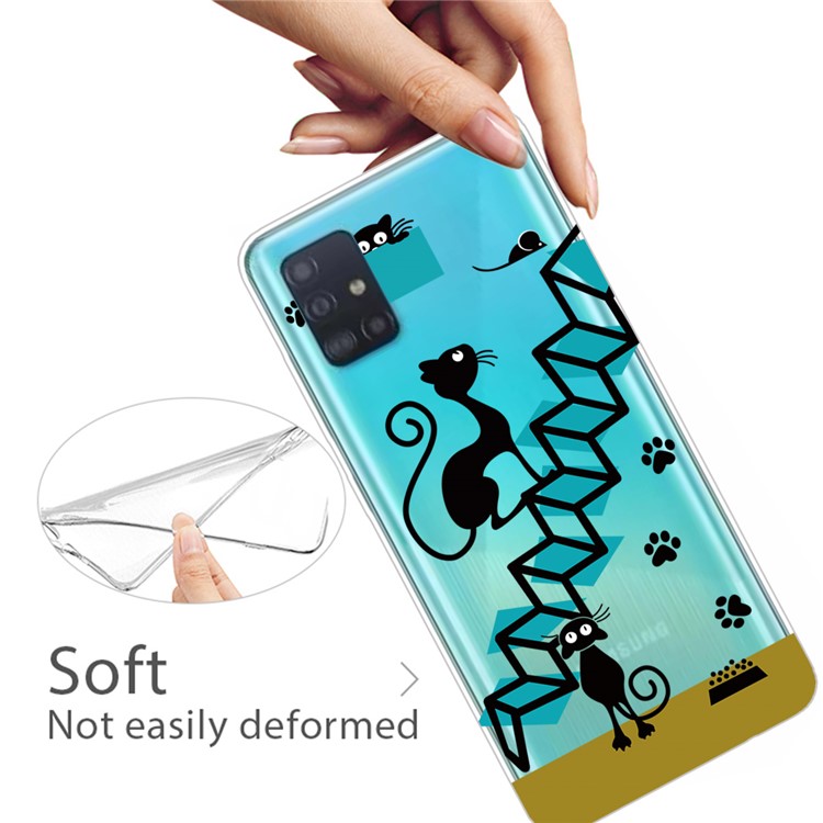 Pattern Printing IMD TPU Clear Phone Shell for Samsung Galaxy A51 - Black Cat-3