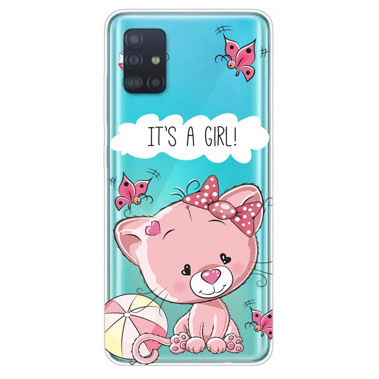 Pattern Printing IMD TPU Clear Phone Shell for Samsung Galaxy A71 - Pink Cat-1