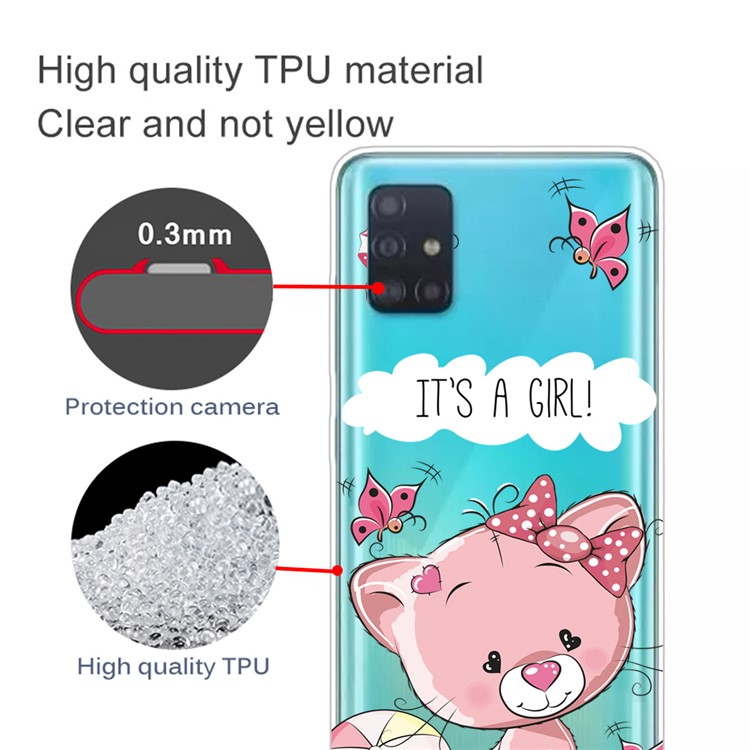 Pattern Printing IMD TPU Clear Phone Shell for Samsung Galaxy A71 - Pink Cat-2
