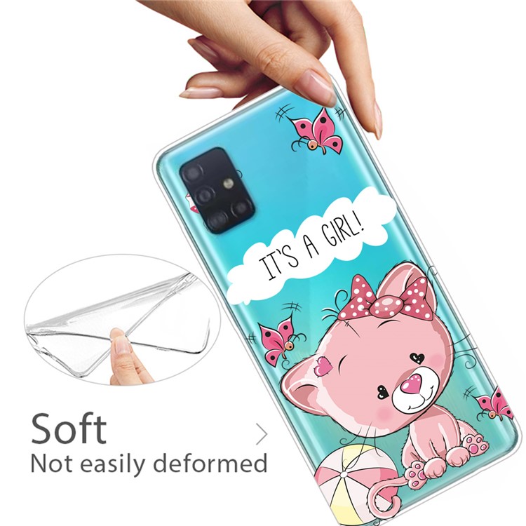 Pattern Printing IMD TPU Clear Phone Shell for Samsung Galaxy A71 - Pink Cat-3
