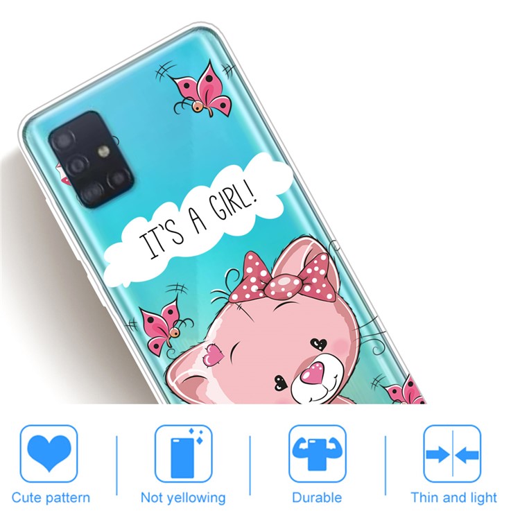 Pattern Printing IMD TPU Clear Phone Shell for Samsung Galaxy A71 - Pink Cat-4
