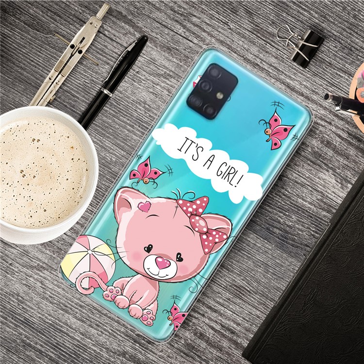 Pattern Printing IMD TPU Clear Phone Shell for Samsung Galaxy A71 - Pink Cat-5