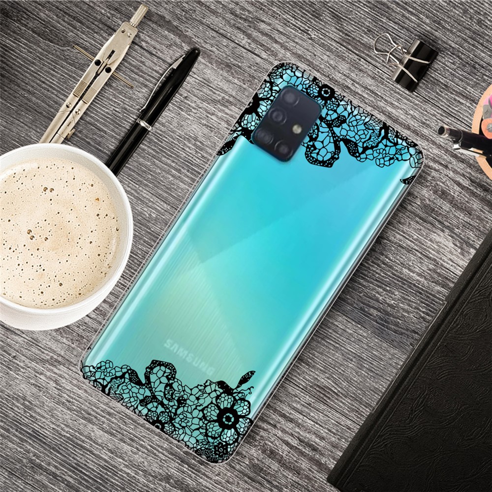 Pattern Printing IMD TPU Clear Phone Shell for Samsung Galaxy A71 - Lace Flower-5