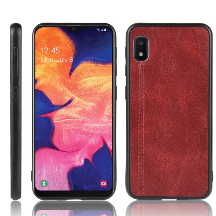 PU Leather Coated PC + TPU Combo Back Shell for Samsung Galaxy A10e - Red-1