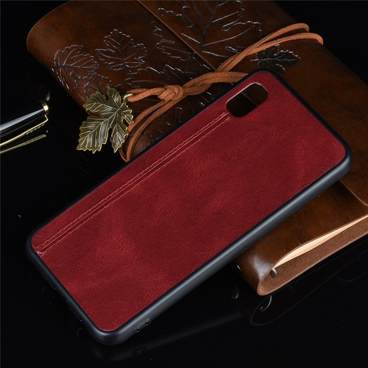 PU Leather Coated PC + TPU Combo Back Shell for Samsung Galaxy A10e - Red-6