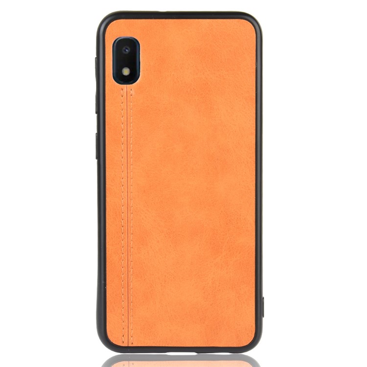 PU Leather Coated PC + TPU Combo Back Shell for Samsung Galaxy A10e - Yellow-3