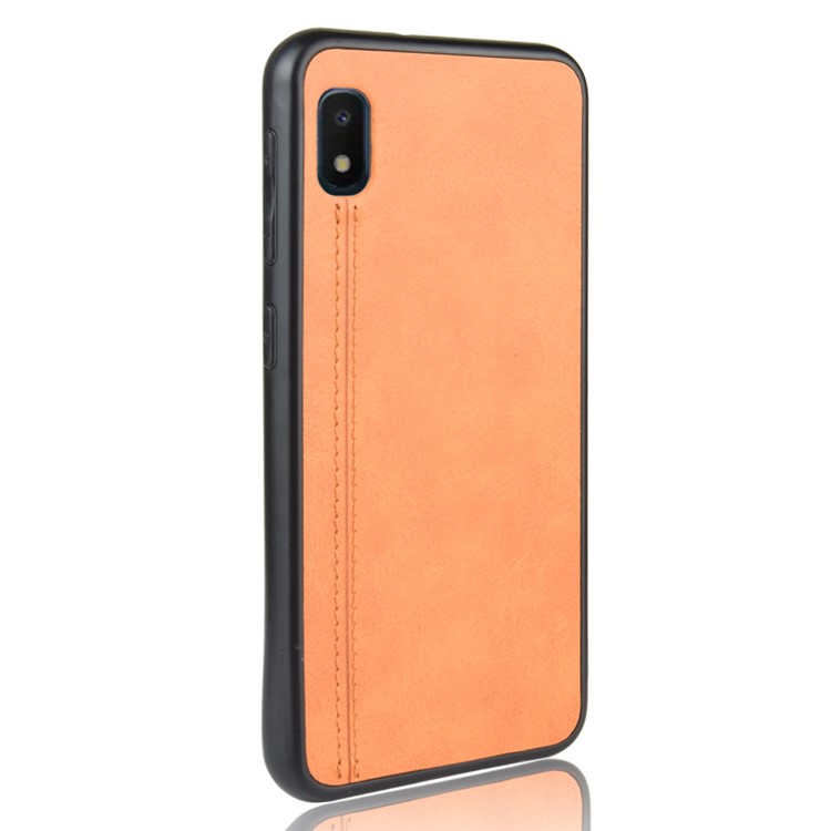 PU Leather Coated PC + TPU Combo Back Shell for Samsung Galaxy A10e - Yellow-4