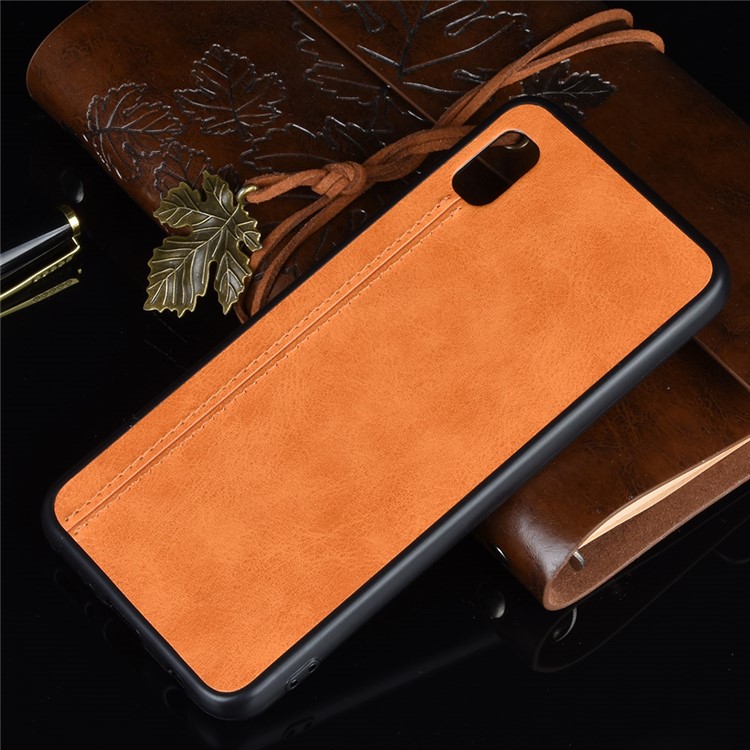 PU Leather Coated PC + TPU Combo Back Shell for Samsung Galaxy A10e - Yellow-6