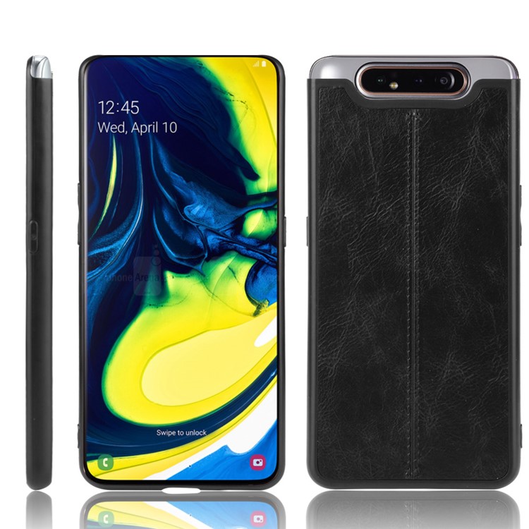 PU Leather Coated PC + TPU Hybrid Back Case for Samsung Galaxy A80/A90 - Black-1