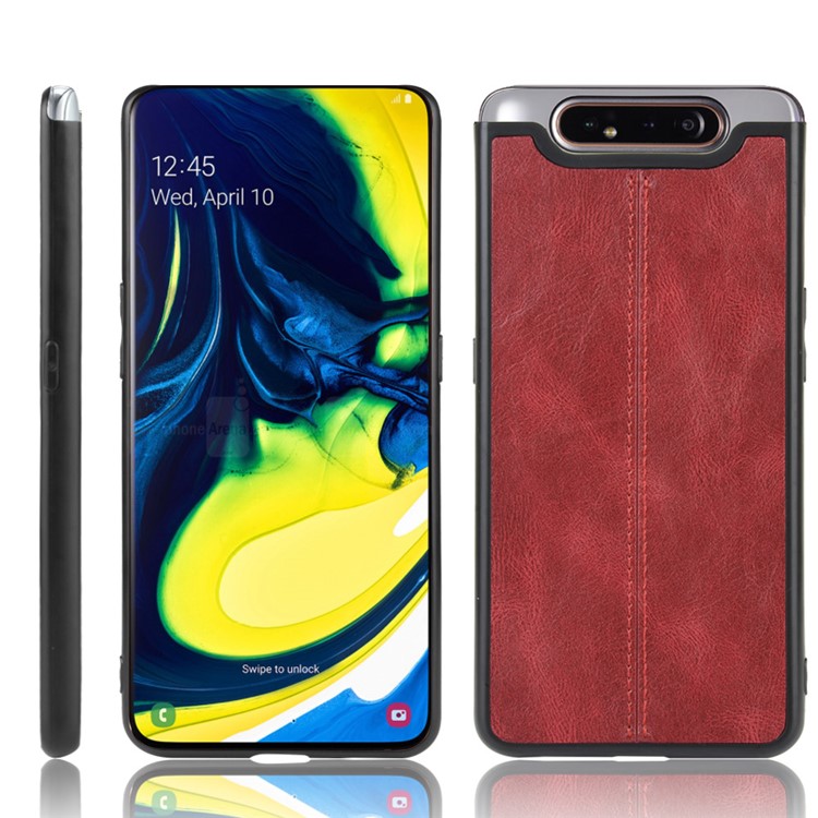 PU Leather Coated PC + TPU Hybrid Back Case for Samsung Galaxy A80/A90 - Red-1