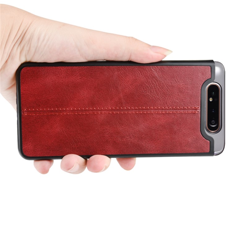 PU Leather Coated PC + TPU Hybrid Back Case for Samsung Galaxy A80/A90 - Red-5