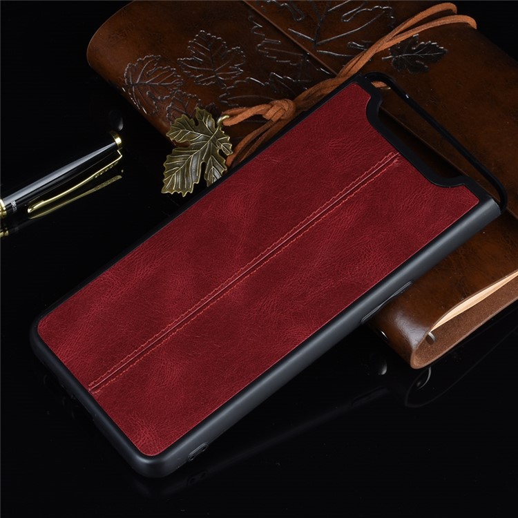 PU Leather Coated PC + TPU Hybrid Back Case for Samsung Galaxy A80/A90 - Red-7