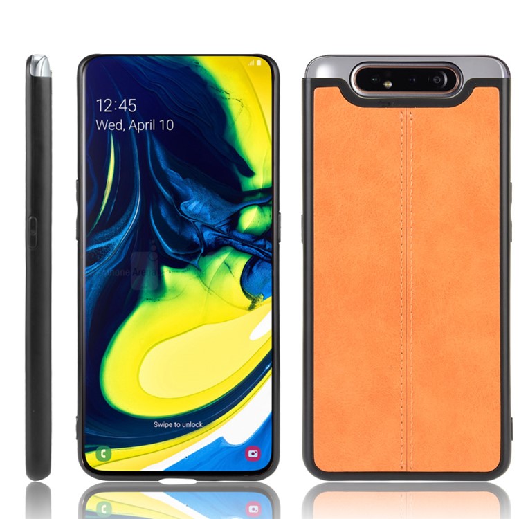 PU Leather Coated PC + TPU Hybrid Back Case for Samsung Galaxy A80/A90 - Yellow-1