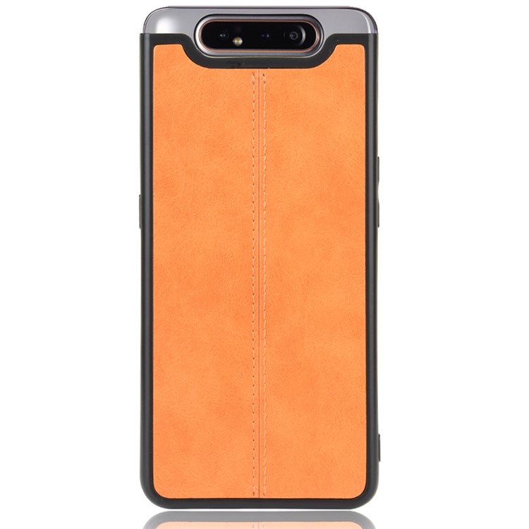 PU Leather Coated PC + TPU Hybrid Back Case for Samsung Galaxy A80/A90 - Yellow-3