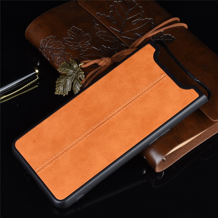 PU Leather Coated PC + TPU Hybrid Back Case for Samsung Galaxy A80/A90 - Yellow-6