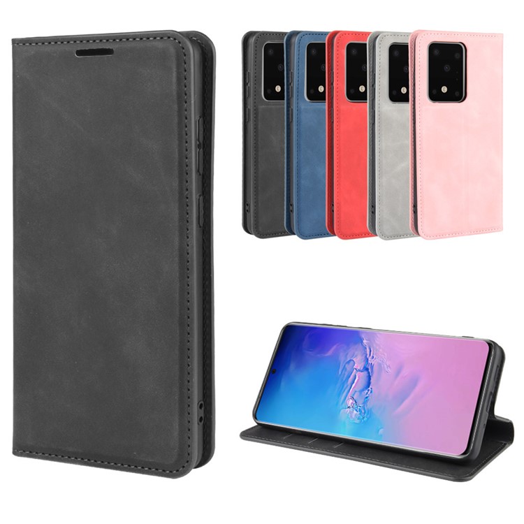 Silky Touch Leather Wallet Case for Samsung Galaxy S20 Ultra - Black-10