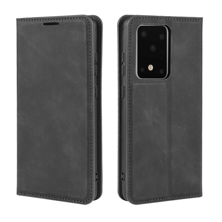 Silky Touch Leather Wallet Case for Samsung Galaxy S20 Ultra - Black-7