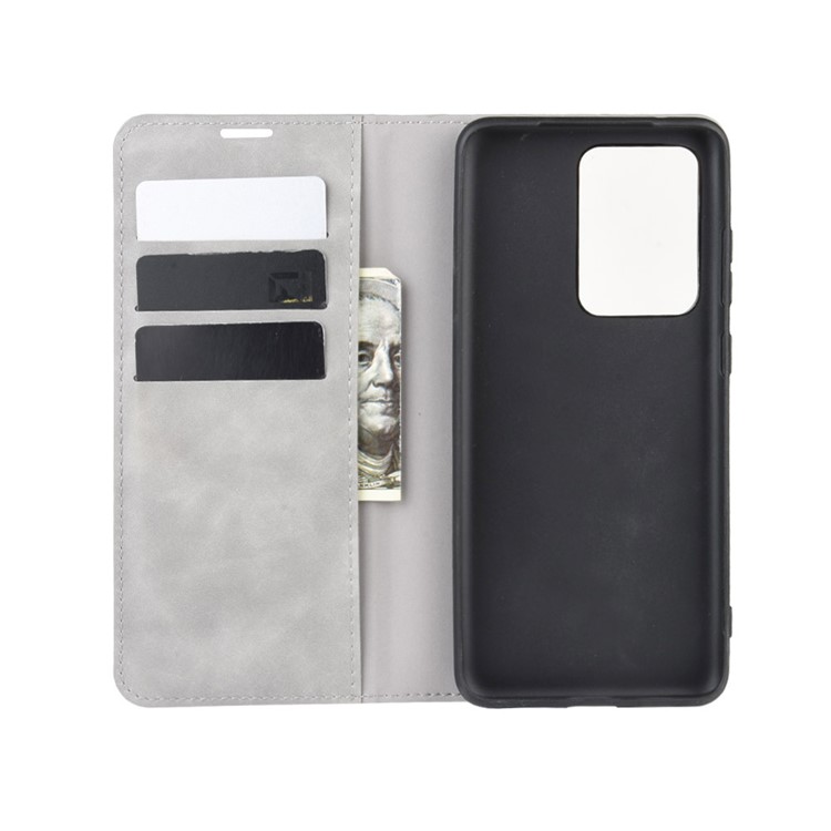 Silky Touch Leather Wallet Case for Samsung Galaxy S20 Ultra - Grey-3