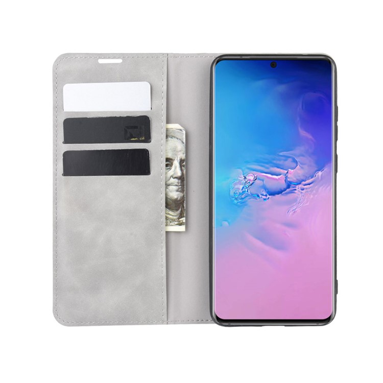 Silky Touch Leather Wallet Case for Samsung Galaxy S20 Ultra - Grey-4