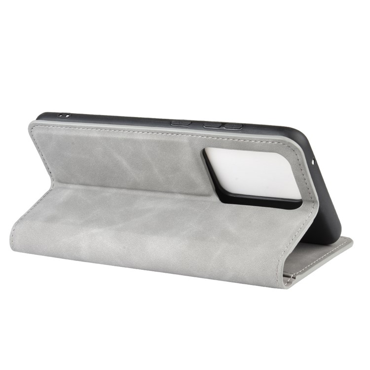 Silky Touch Leather Wallet Case for Samsung Galaxy S20 Ultra - Grey-5