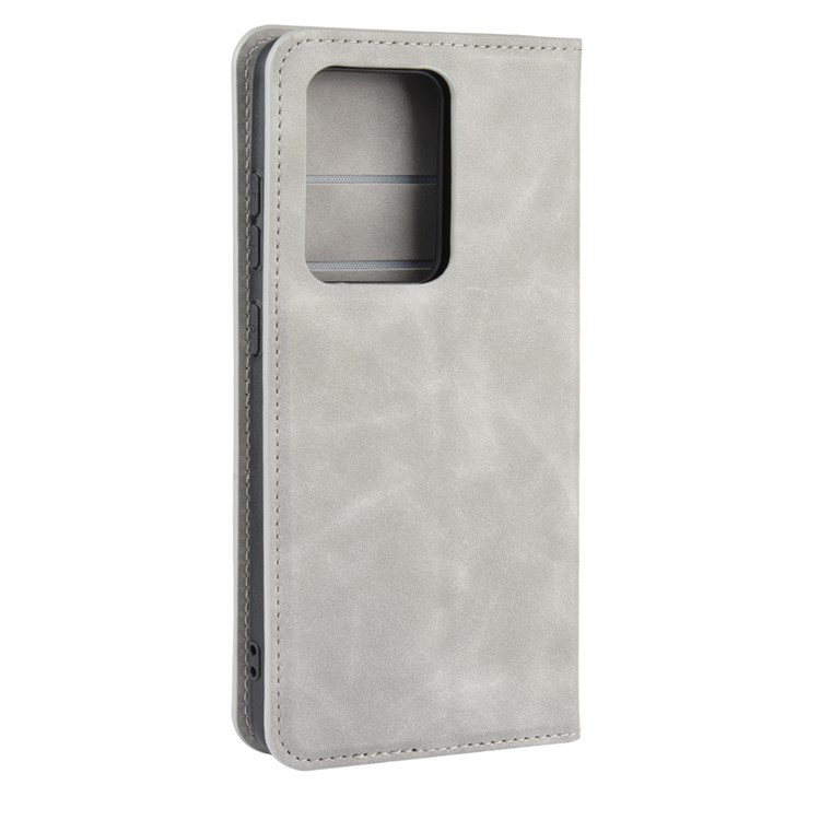 Silky Touch Leather Wallet Case for Samsung Galaxy S20 Ultra - Grey-6