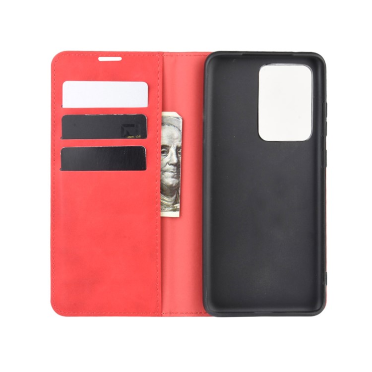 Silky Touch Leather Wallet Case for Samsung Galaxy S20 Ultra - Red-3