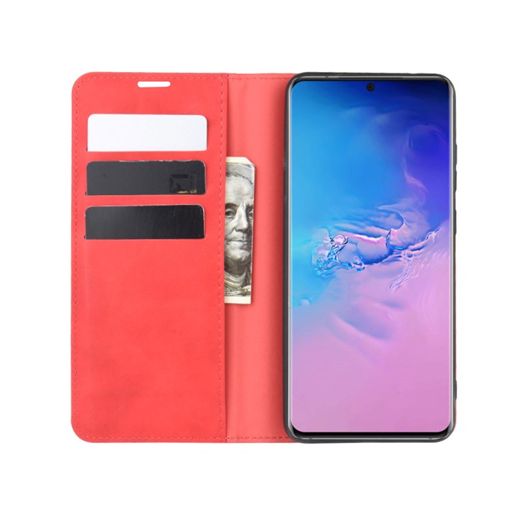 Silky Touch Leather Wallet Case for Samsung Galaxy S20 Ultra - Red-4