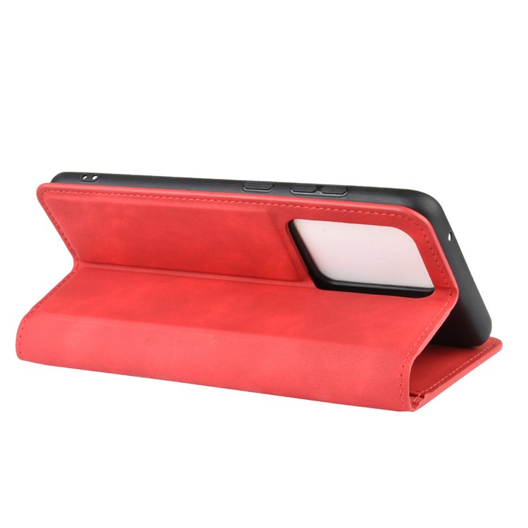 Silky Touch Leather Wallet Case for Samsung Galaxy S20 Ultra - Red-5