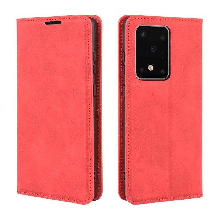 Silky Touch Leather Wallet Case for Samsung Galaxy S20 Ultra - Red-7