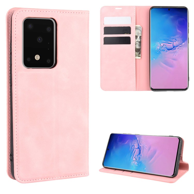 Silky Touch Leather Wallet Case for Samsung Galaxy S20 Ultra - Pink-1