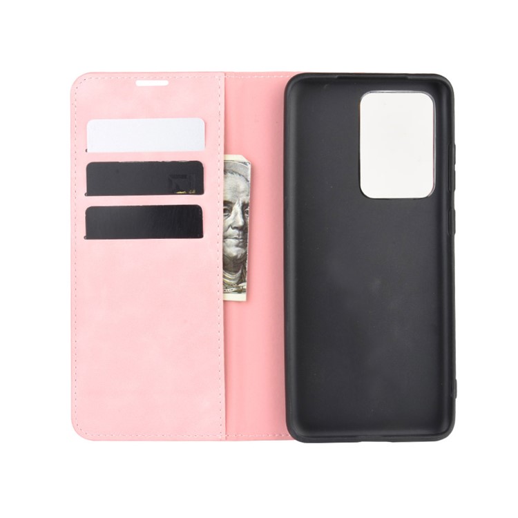 Silky Touch Leather Wallet Case for Samsung Galaxy S20 Ultra - Pink-3