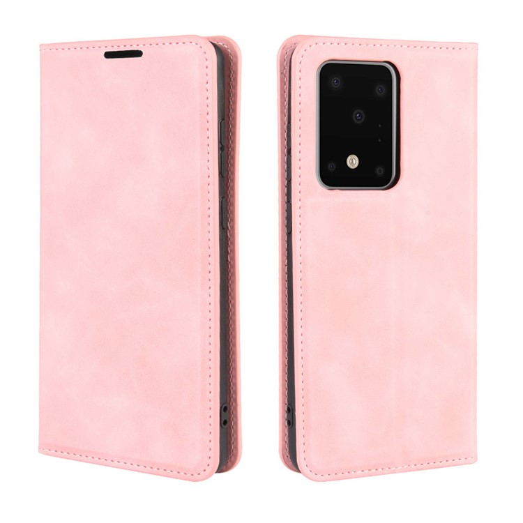 Silky Touch Leather Wallet Case for Samsung Galaxy S20 Ultra - Pink-7
