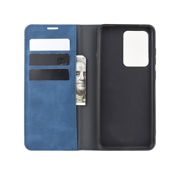 Silky Touch Leather Wallet Case for Samsung Galaxy S20 Ultra - Blue-3