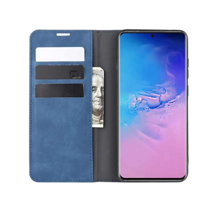 Silky Touch Leather Wallet Case for Samsung Galaxy S20 Ultra - Blue-4