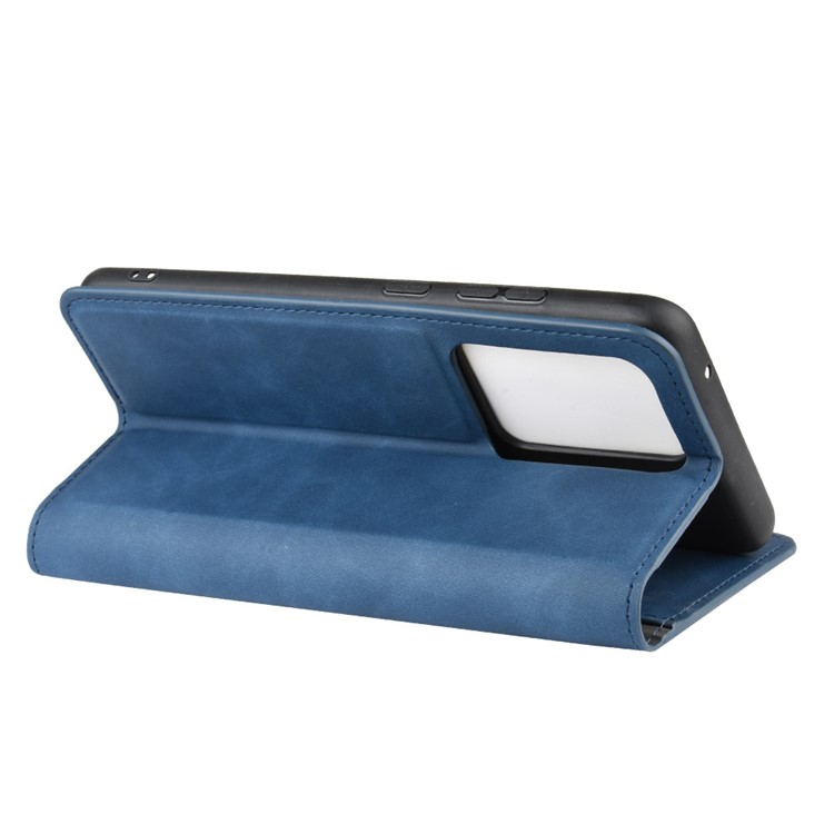 Silky Touch Leather Wallet Case for Samsung Galaxy S20 Ultra - Blue-5