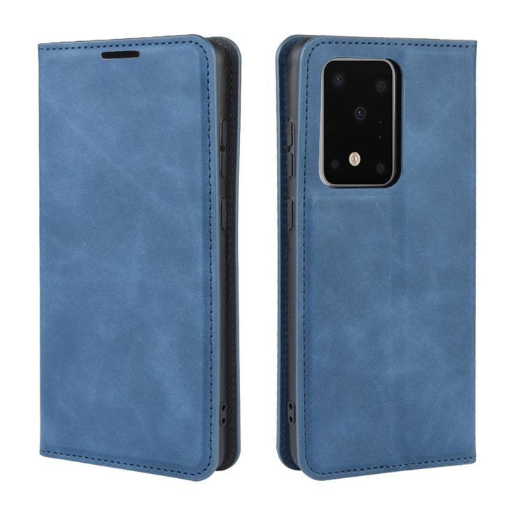 Silky Touch Leather Wallet Case for Samsung Galaxy S20 Ultra - Blue-7