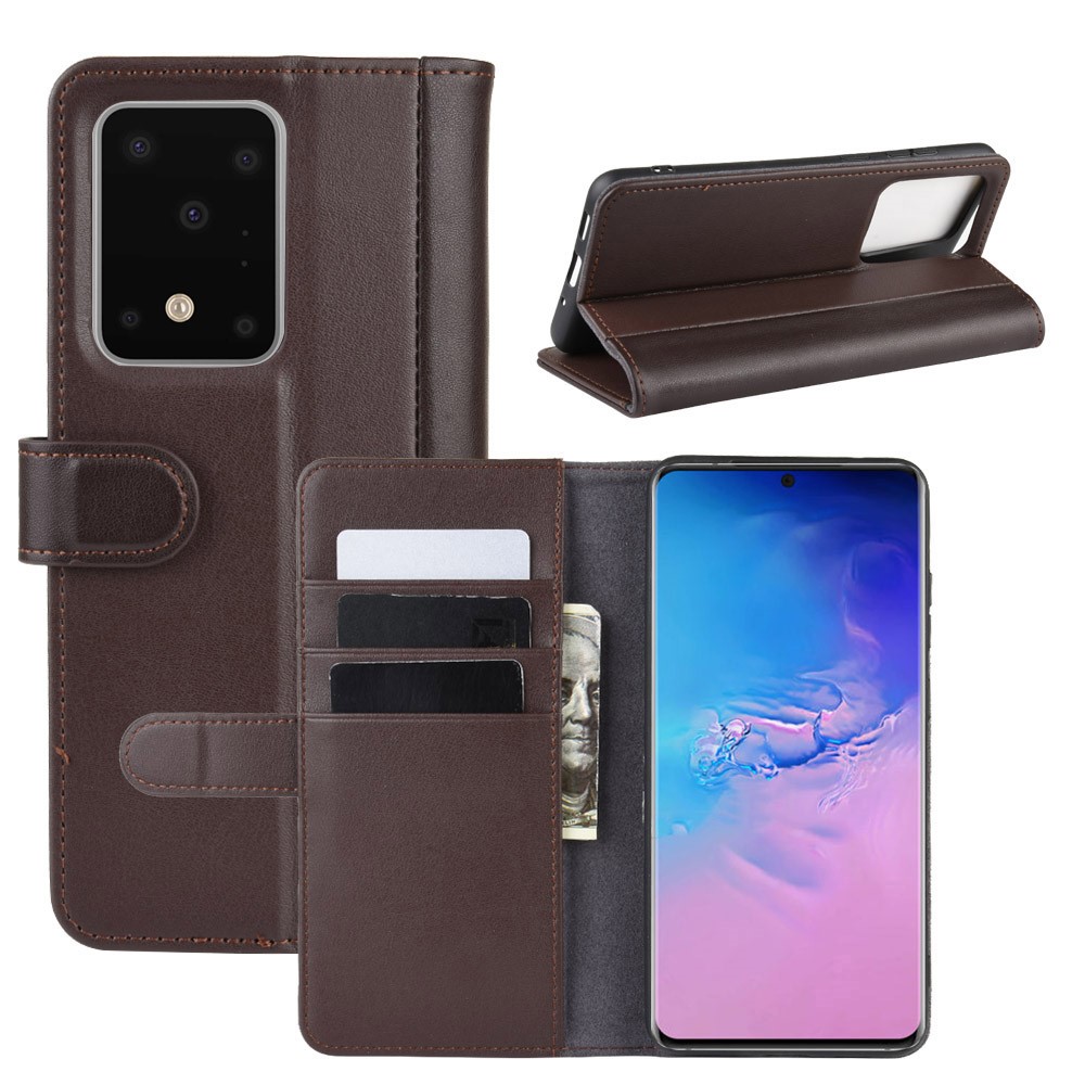 Fendu Couverture De Téléphone Portable Stand De Portefeuille En Cuir Pour Samsung Galaxy S11, Plus 6,9 Pouces - Café-1