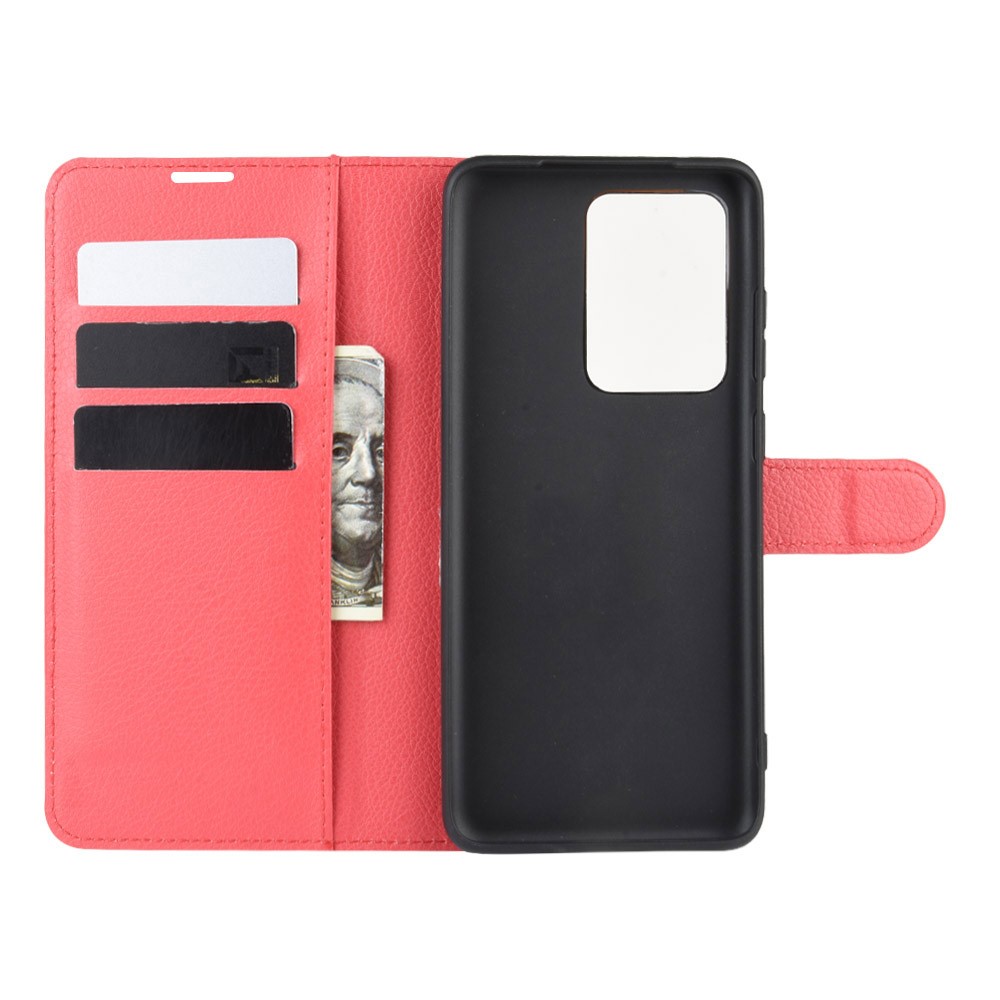 Litchi Skin Wallet Leather Stand Case for Samsung Galaxy S20 Ultra - Red-3