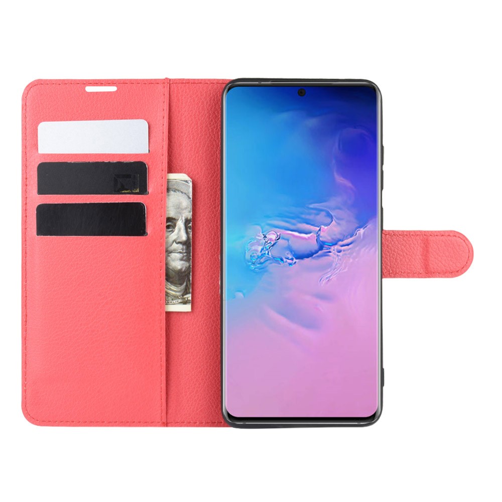 Litchi Skin Wallet Leather Stand Case for Samsung Galaxy S20 Ultra - Red-4