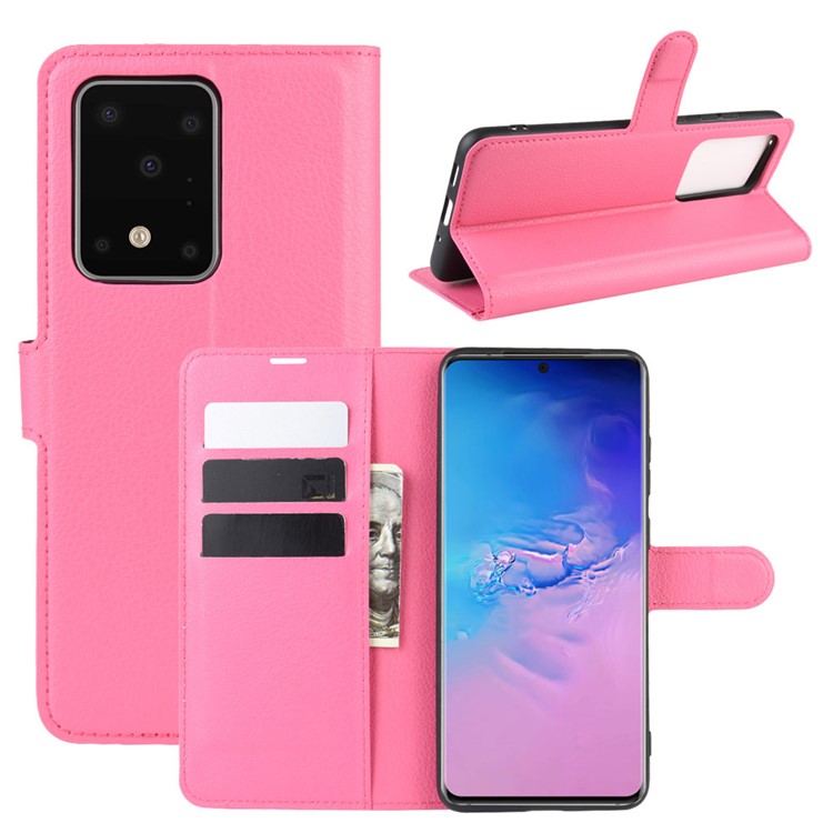 Litchi Skin Wallet Leather Stand Case for Samsung Galaxy S20 Ultra - Rose-1