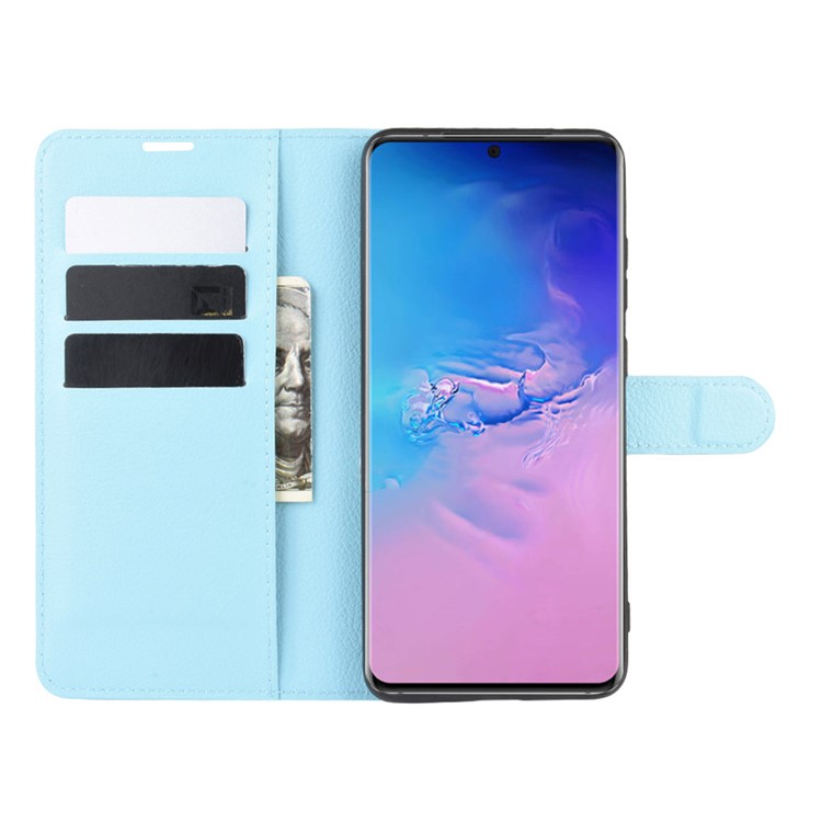Litchi Skin Wallet Leather Stand Case for Samsung Galaxy S20 Ultra - Baby Blue-4