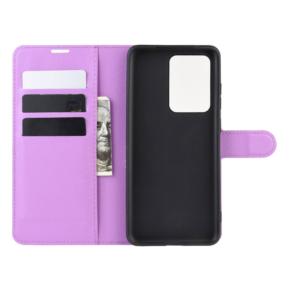 Litchi Skin Wallet Stand Case Для Samsung Galaxy S20 Ultra - Пурпурный