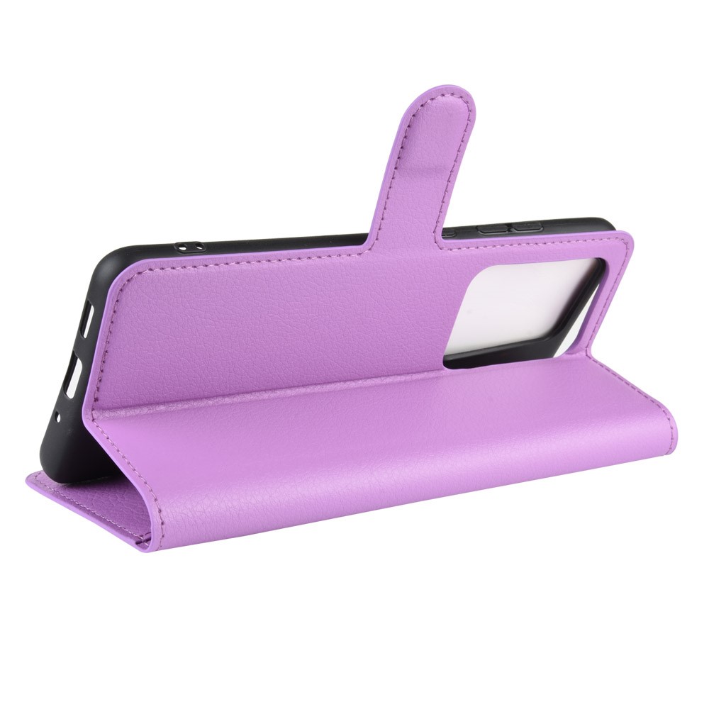 Litchi Skin Wallet Leather Stand Caso Para Samsung Galaxy S20 Ultra - Roxo