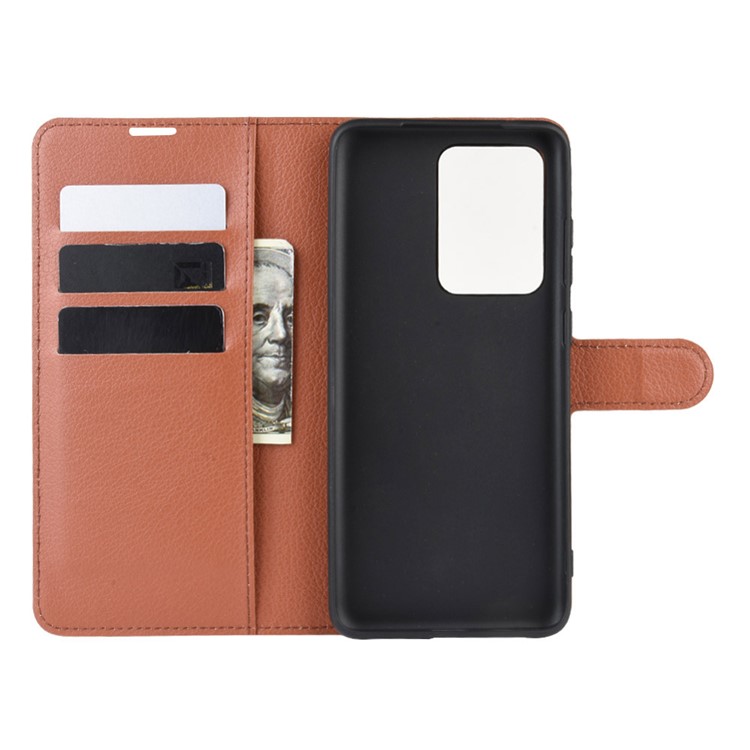 Litchi Skin Wallet Leather Stand Case for Samsung Galaxy S20 Ultra - Brown-3