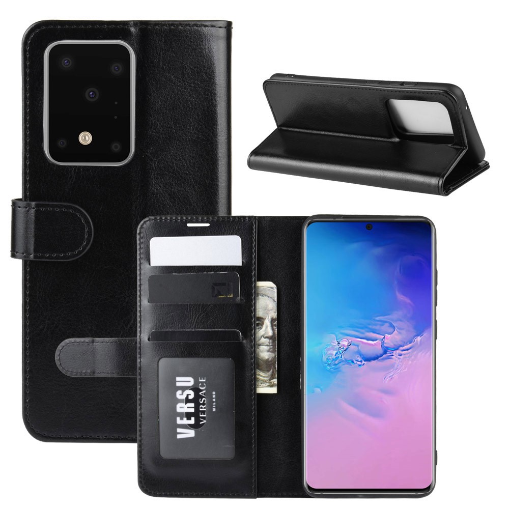 Cavalo Carteira Caso Estande Couro Louco Para Samsung Galaxy S11 Mais - Preto-1